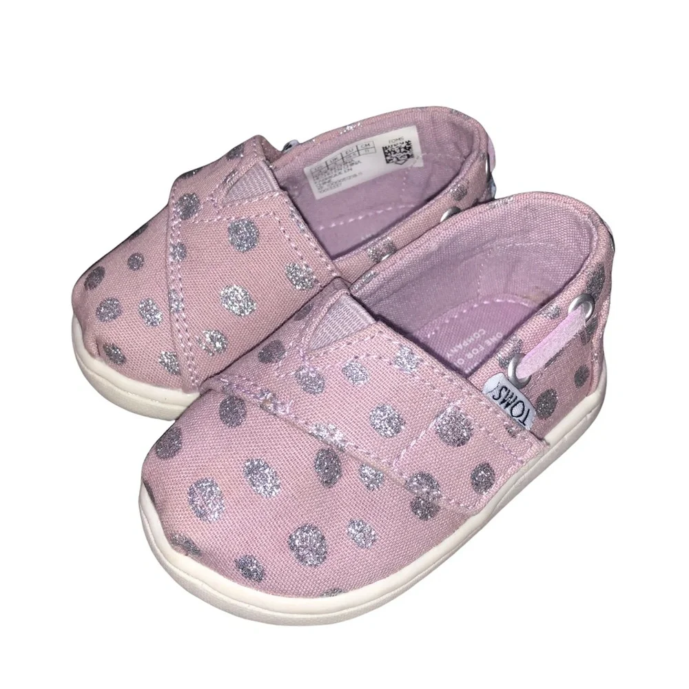 Toms Bimini Infant Lilac Slip-On Shoes with Metallic Polka Dots